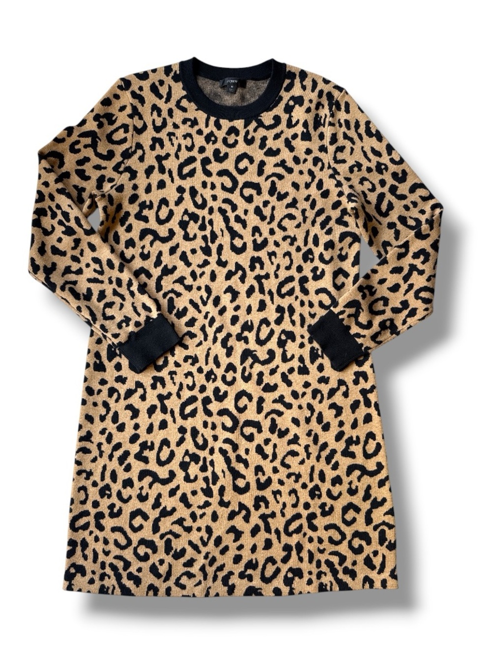 J. Crew Camel/Black Leopard Print Sweater Dress Size Medium - Picture 2 of 12